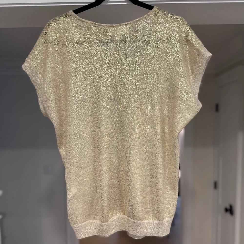 Vanessa Bruno Gold Short-Sleeve Mohair-Blend Sweater, US M/L (VB Sz 2/IT 42) - Picture 9 of 13